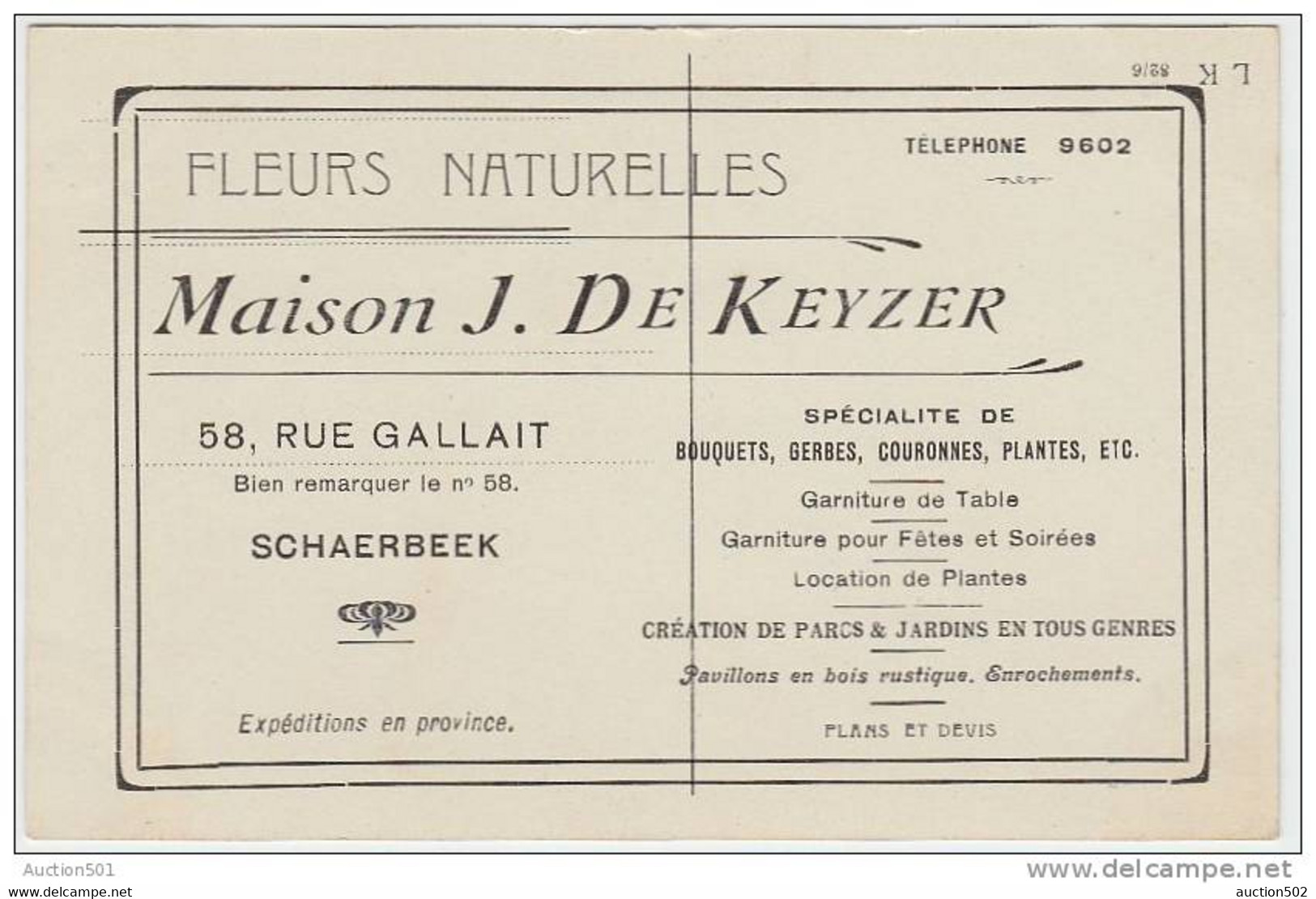 17414g MAISON J. DE KEYZER - Fleurs Naturelles - 58 Rue Gallait - Schaerbeek -  Série 5 Cartes Publicitaires - Schaarbeek - Schaerbeek