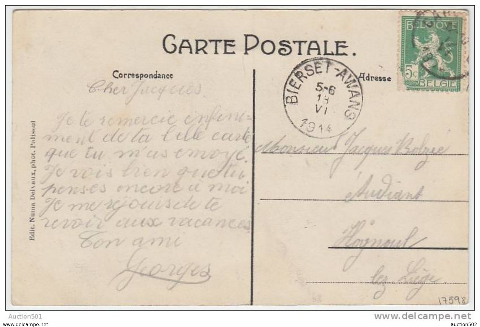 17598g EPICERIE - AUNAGES - MERCERIE - MAISON Banneux-Moline - Carlsbourg - 1914 - Paliseul
