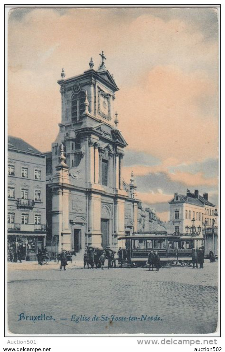 21562g TRAM HIPPOMOBILE - EGLISE - PLACE - St-Josse-ten-Noode - 1908 - St-Josse-ten-Noode - St-Joost-ten-Node