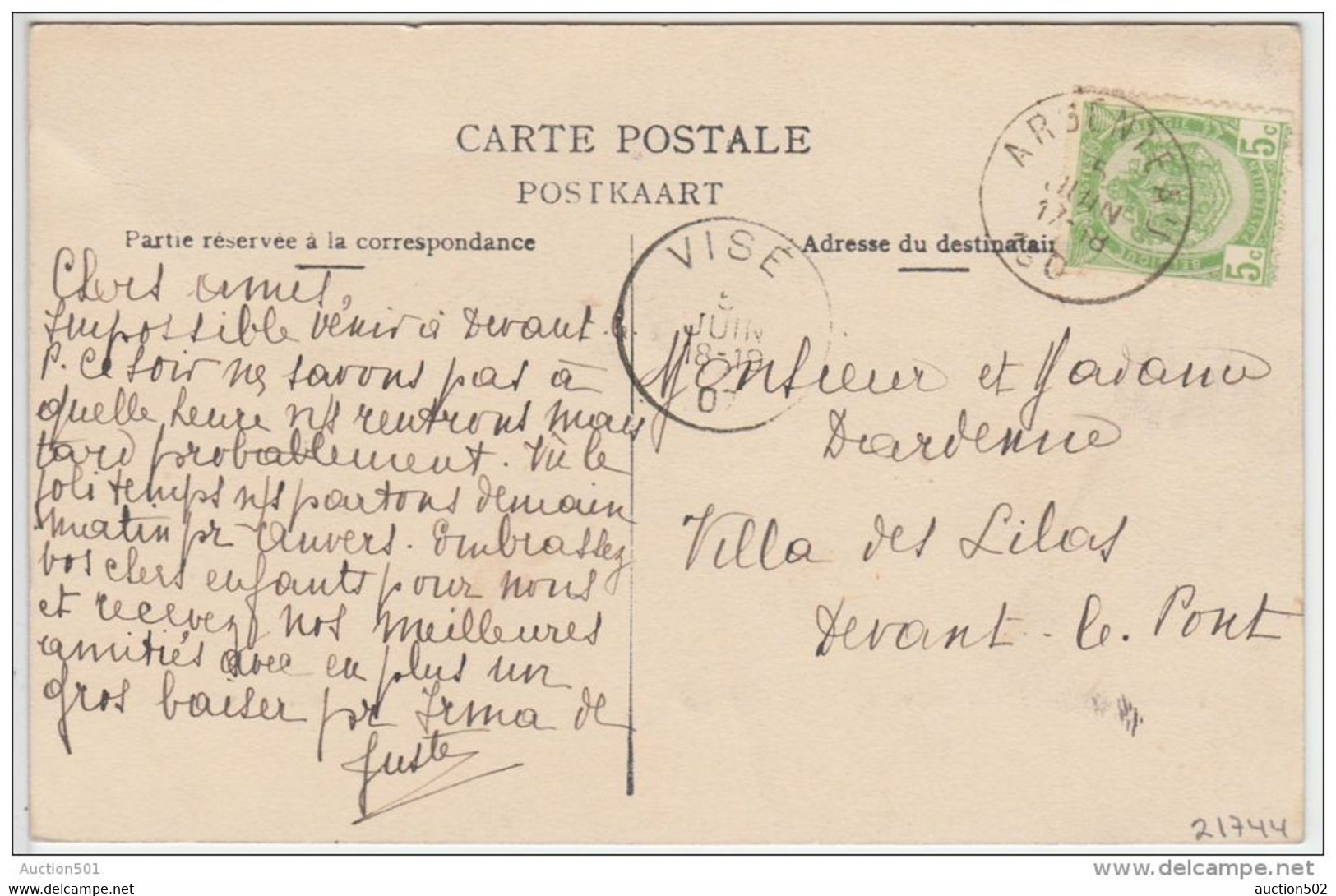 21744g CHEMIN De FER - Argenteau - 1907 - Courcelles