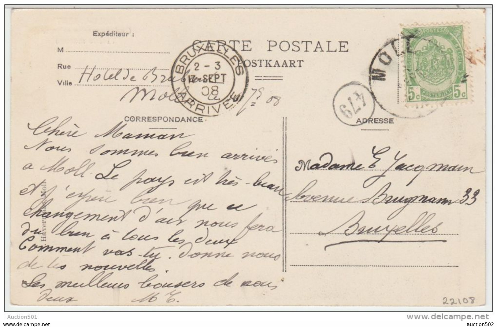 22108g OUDERWETSCHE SCHUUR - Vieille Masure - Moll-Esaert - 1908 - Mol