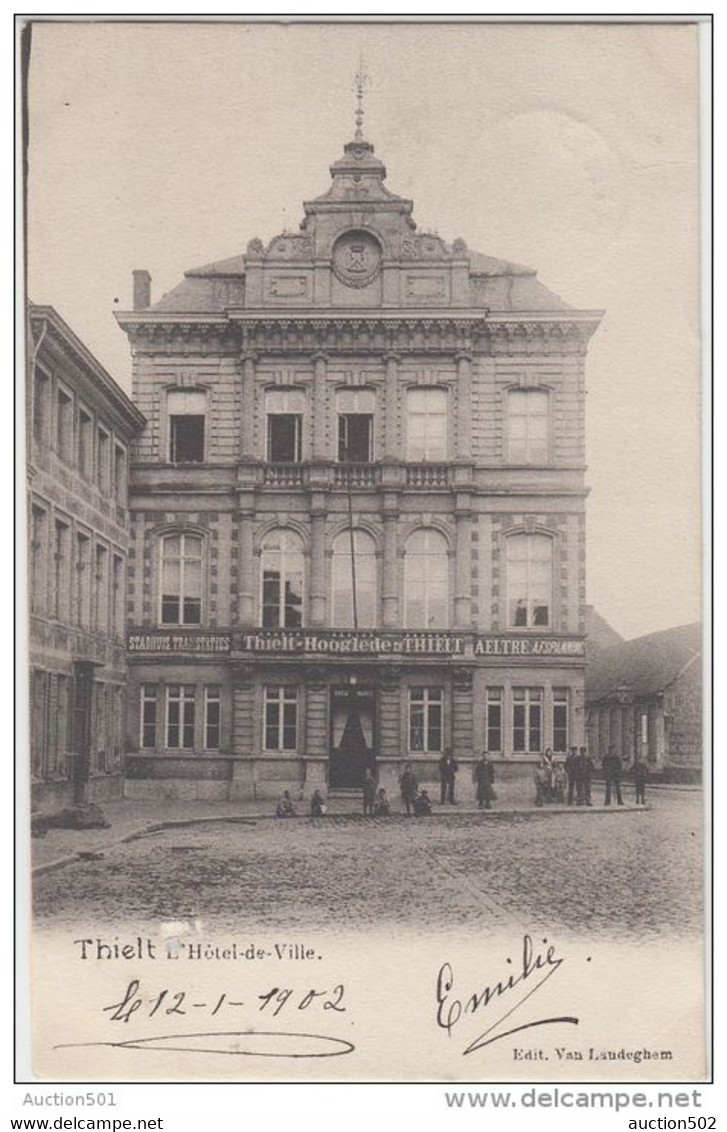 23501g HOTEL De VILLE - "STADHUIS TRAMSTATIES - THIELT HOOGLEDE " - Thielt - 1902 - Tielt