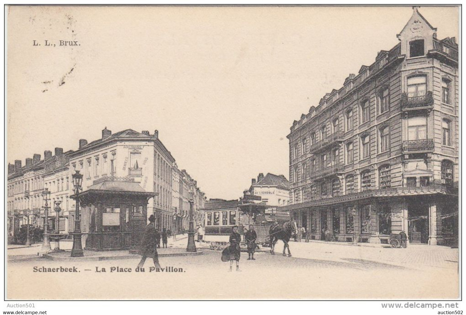 23990g TRAM HIPPOMOBILE - AUBETTE - PLACE Du PAVILLON - "Au Vignoble" - "Ackermans F" - Schaerbeek - 1902 - Schaarbeek - Schaerbeek