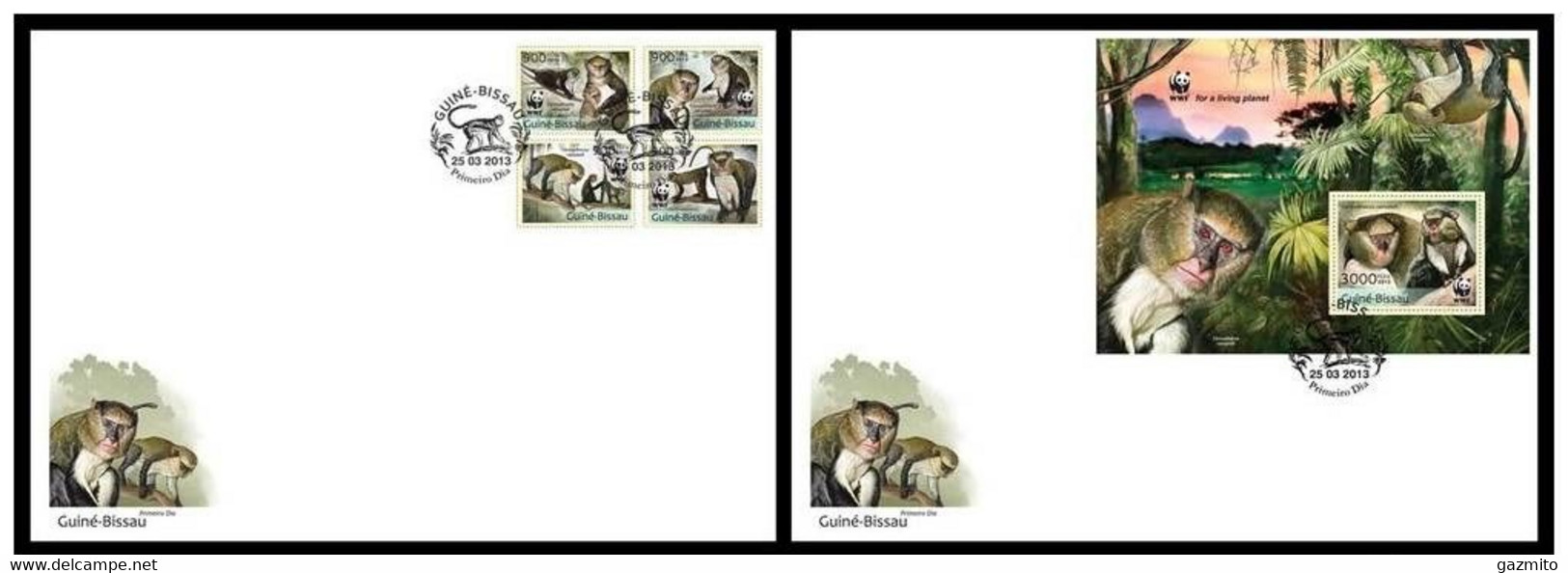 Guinea Bissau 2013, WWF, Monkeys, 4val +BF In 2FDC - Chimpanzés