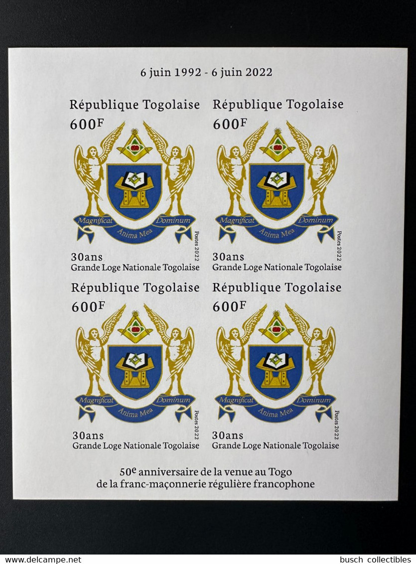 Togo 2022 M/S ND Imperf Mi. ? 50 Ans Grande Loge Régulière Franc-maçons Freimaurer Freemasonry Masonic - Franc-Maçonnerie