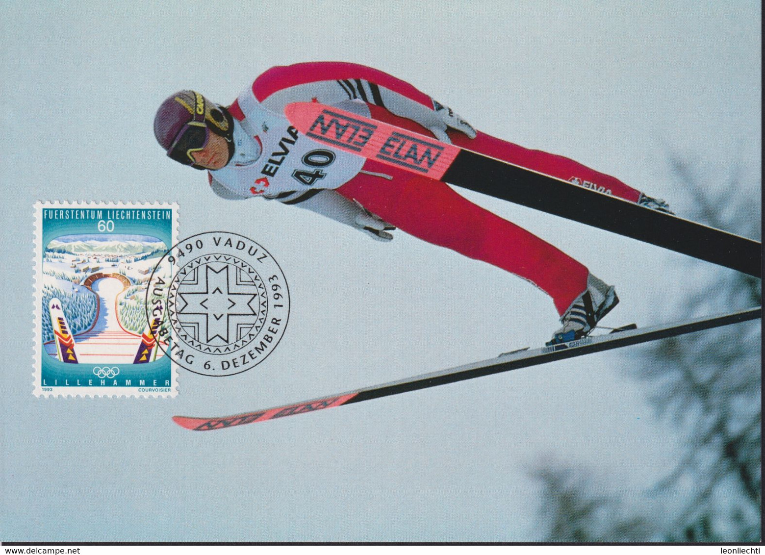 1993 Liechtenstein MC 121 Mi:LI 1076°, Yt:LI 1017°, Zum:LI 1018°, Olympische Winterspiele Lillehammer 1994, Skispringen - Andere & Zonder Classificatie