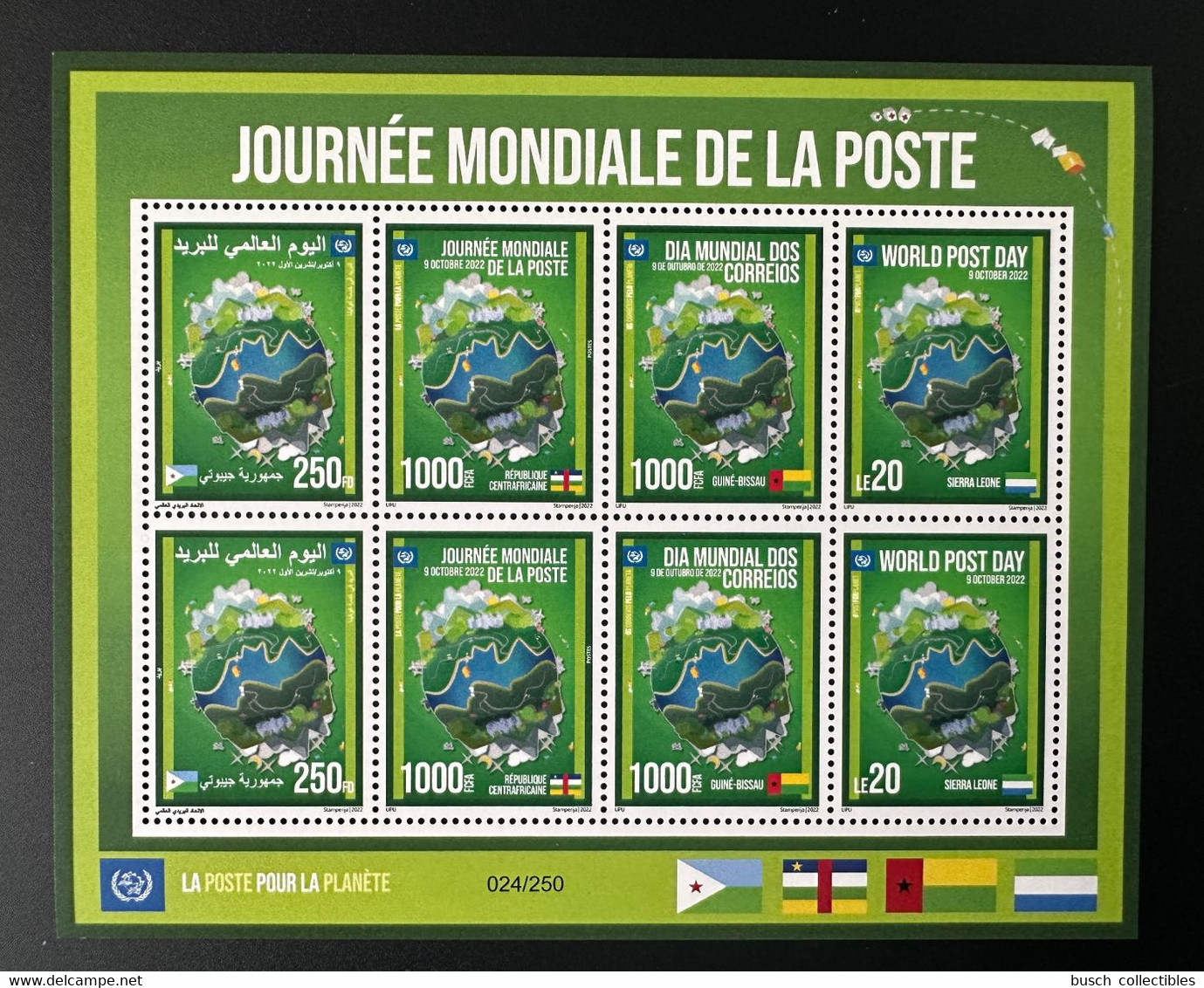 2022 Mi. ? Siamese Joint Issue Se-Tenant M/S Journée Mondiale De La Poste World Post Day Djibouti Bissau Sierra Leone - Centrafricaine (République)