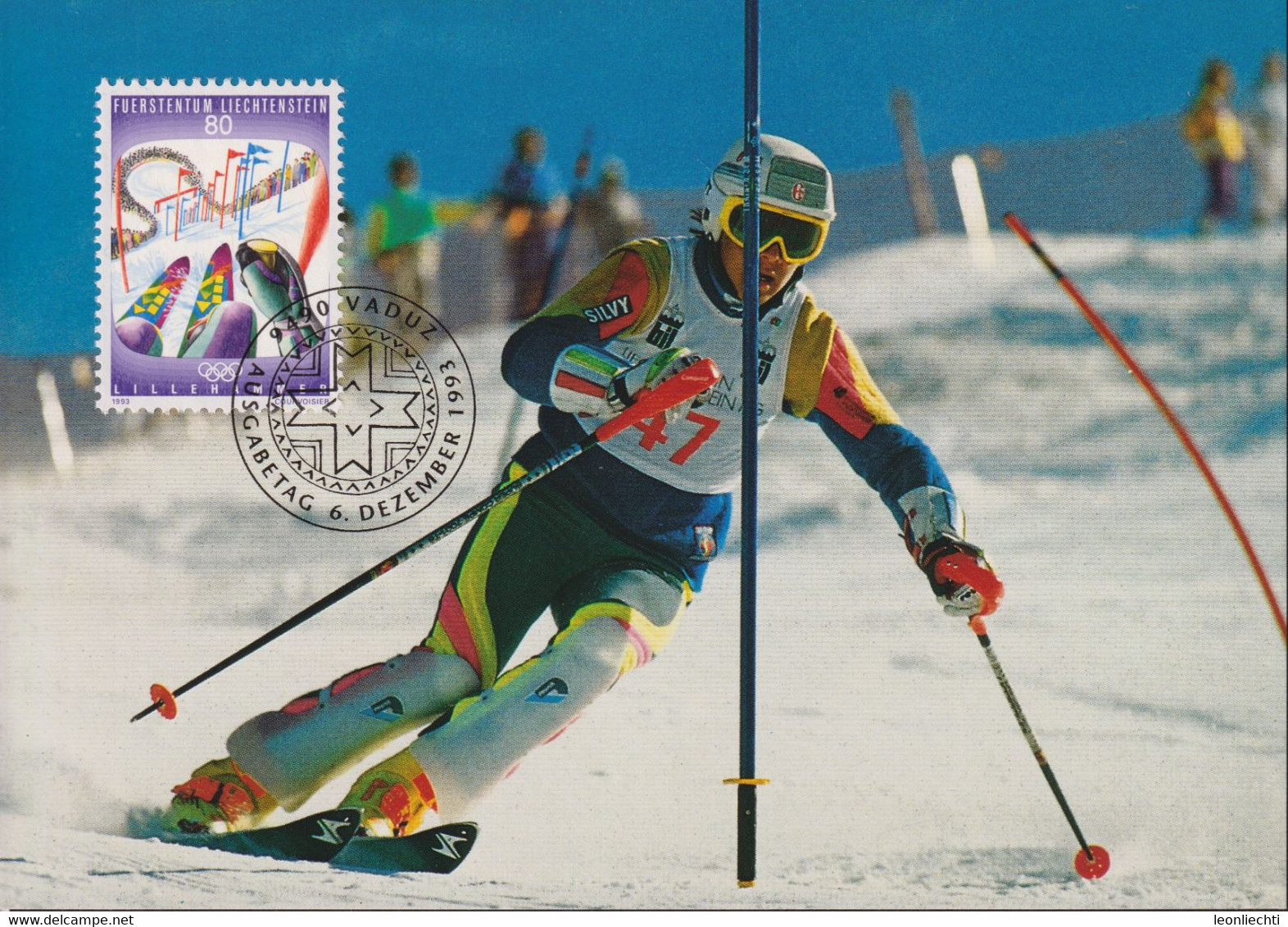 1993 Liechtenstein MC 121 Mi:LI 1077°, Yt:LI 1018°, Zum:LI 1019°, Olymp. Winterspiele Lillehammer 1994,  Ski Slalomlauf - Cartas & Documentos