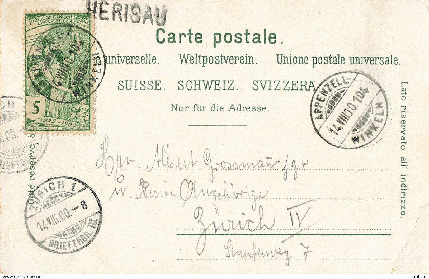 86D/3: Bahnpost Appenzell-Winkeln, Stabstempel Herisau (BP1118) - Spoorwegen