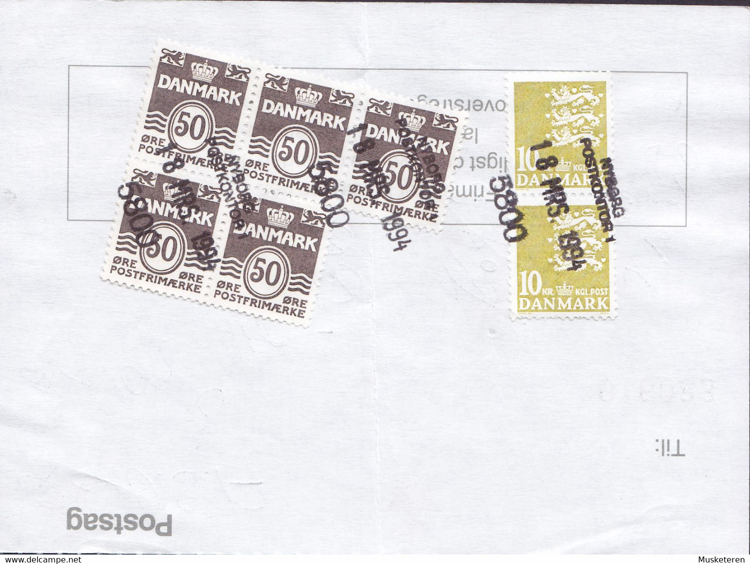 Denmark Regning Manglende Porto Bill TAXE Postage Due 2x USA Line Cds. NYBORG 1. POSTEKSP. 1994 Postsag (2 Scans) - Cartas & Documentos