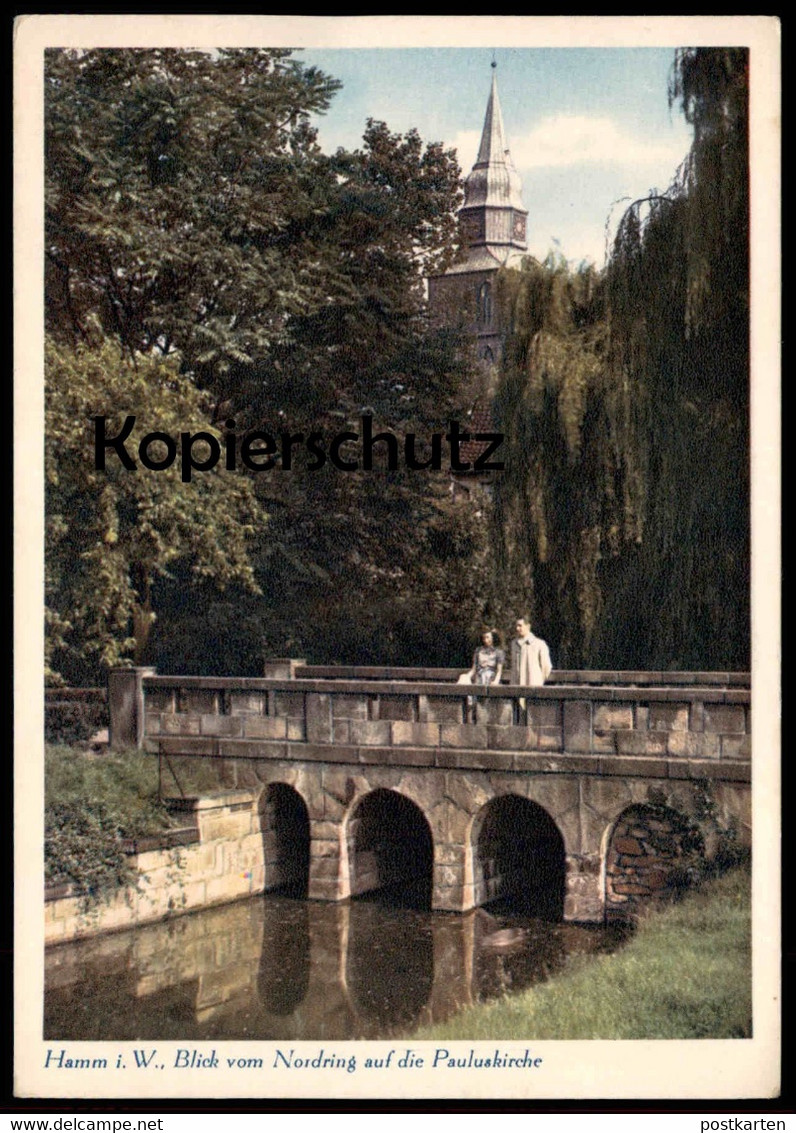 ALTE POSTKARTE HAMM IN WESTFALEN BLICK VOM NORDRING AUF DIE PAULUSKIRCHE Brücke Paar Kirche Ansichtskarte Postcard Cpa - Hamm