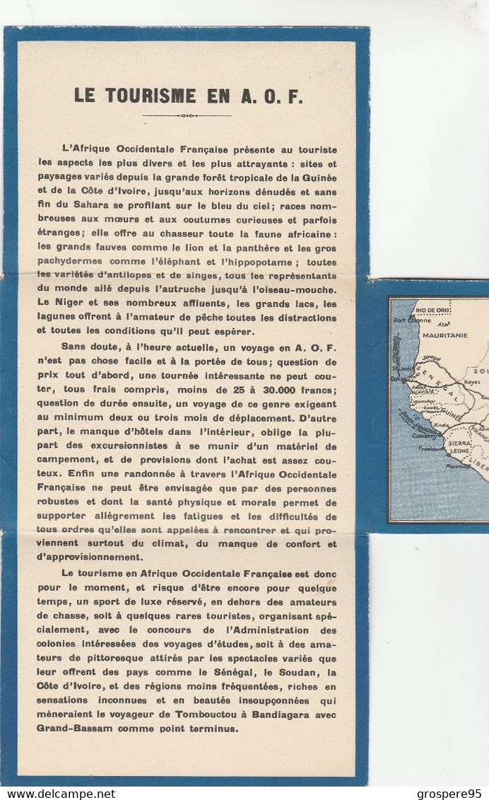 AFRIQUE OCCIDENTALE FRANCAISE GUINEE MAURITANIE SENEGAL DEPLIANT 9X13CM RARE - Toeristische Brochures