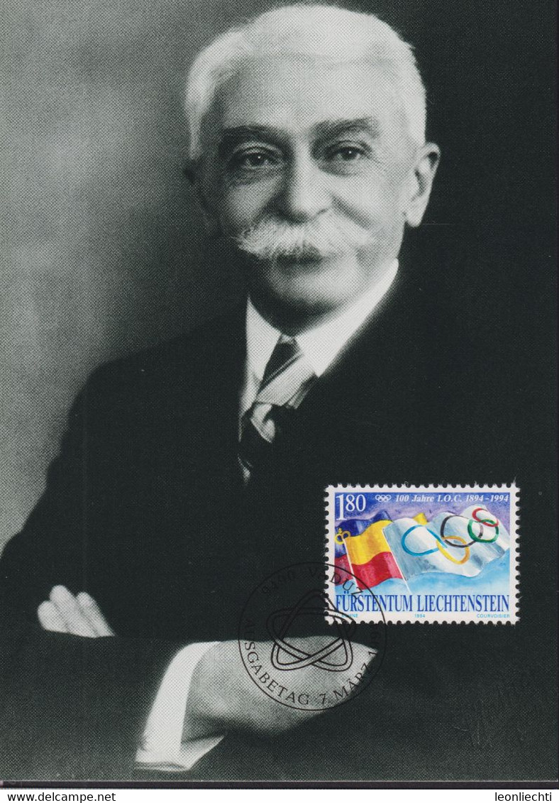 1994 Liechtenstein MC 123 Mi:LI 1082°, Yt:LI 1023°, Zum:LI 1024°, 100 Jahre Int. Olymp. Komitee. Pierre De Coubertin - Andere & Zonder Classificatie