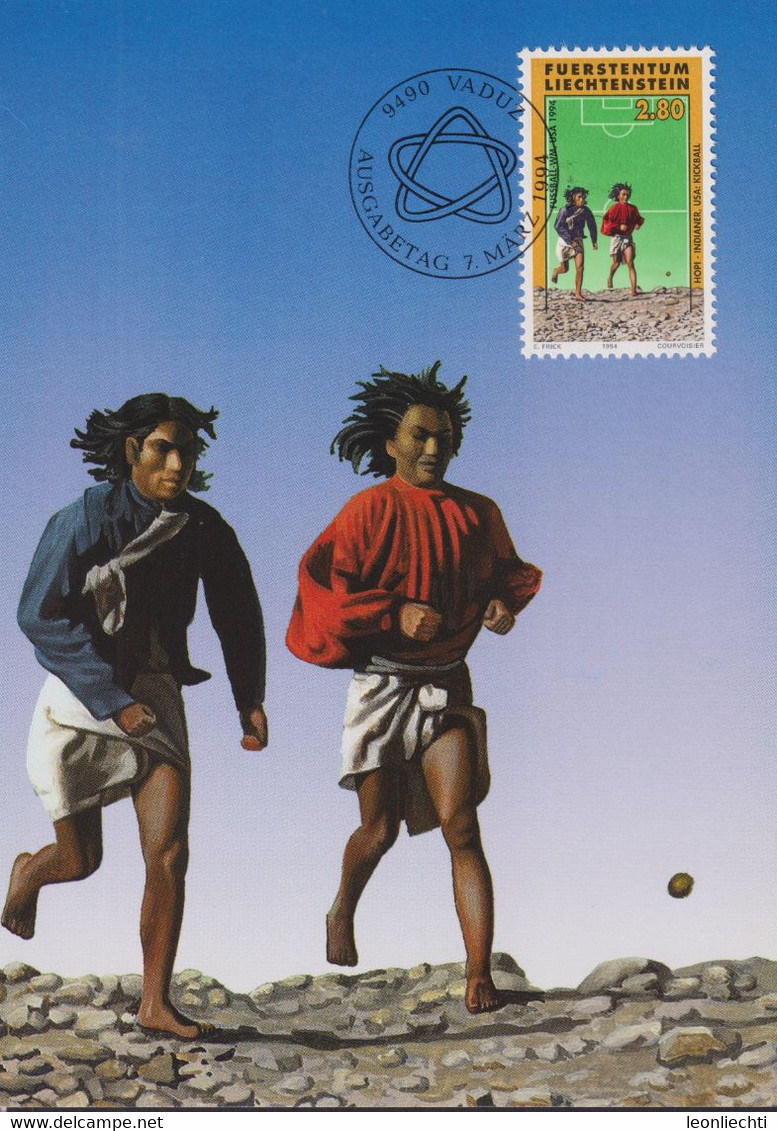 1994 Liechtenstein MC 123 Mi:LI 1083°, Yt:LI 1024°, Zum:LI 1025°,  Fussball WM USA 1994, Hopi Indianer : Kickball - Cartas & Documentos