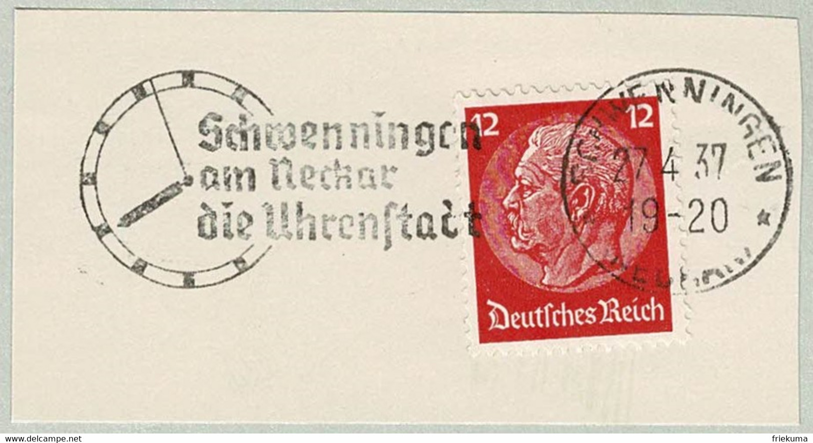 Deutsches Reich 1937, Flaggenstempel Uhrenstadt Schwenningen, Horloge / Clock - Horlogerie