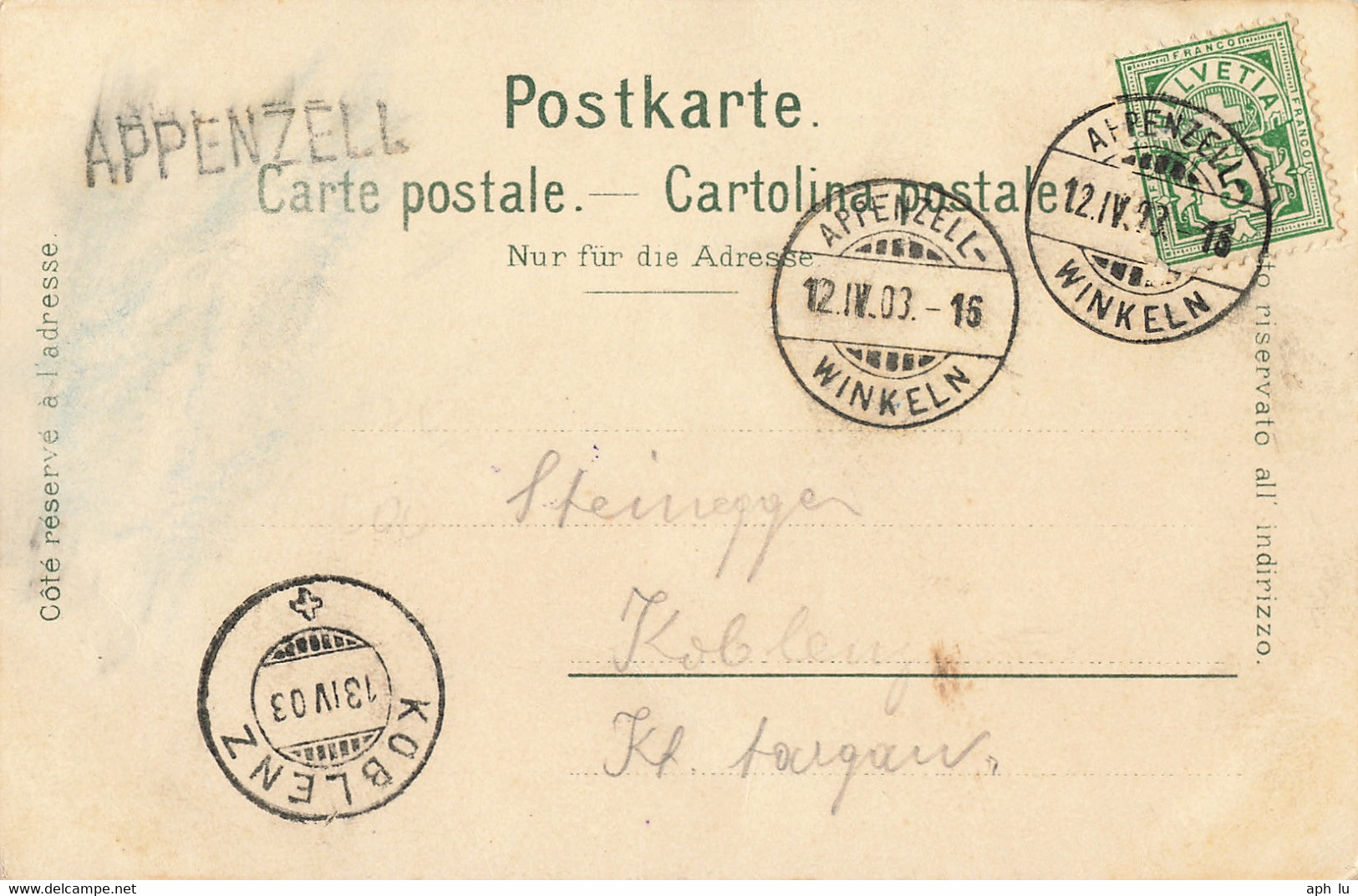 86D/2: Bahnpost Appenzell-Winkeln, Stabstempel Appenzell (BP1122) - Railway