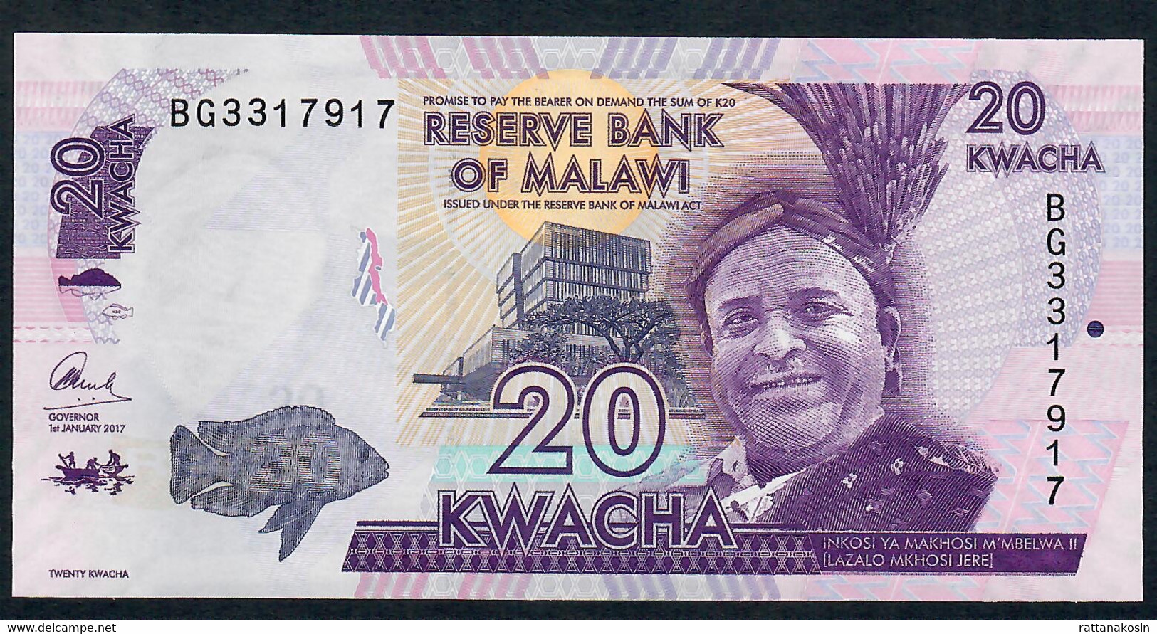 MALAWI P63d 20 KWACHA 2017 #BG  UNC. - Malawi