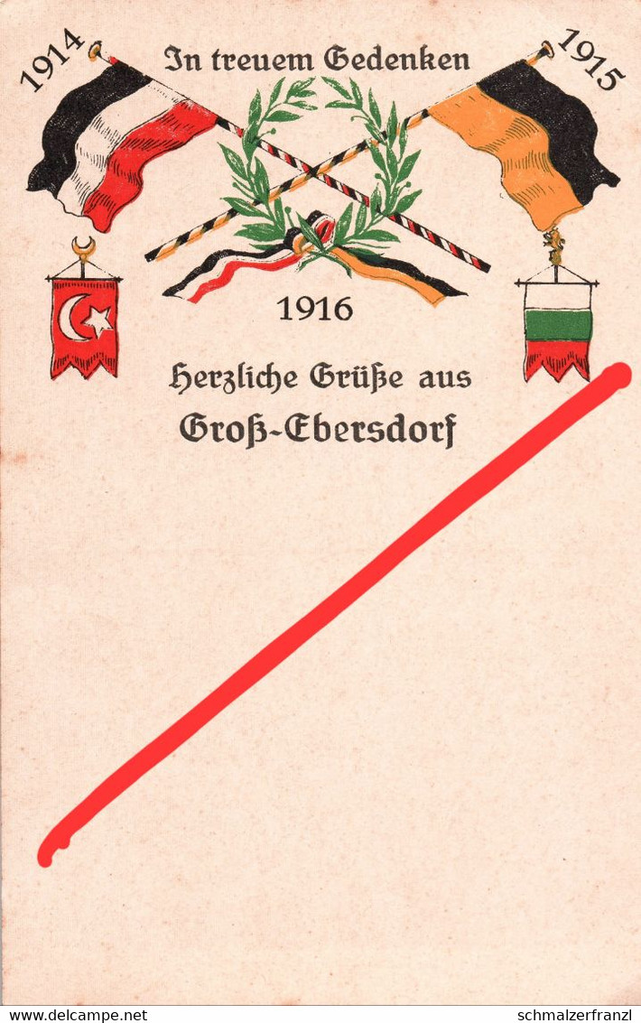 Litho Heraldik AK Groß Ebersdorf Großebersdorf In Treuem Gedenken 1 Weltkrieg Entente Allianz A Weida Triptis Wien ? - Weida