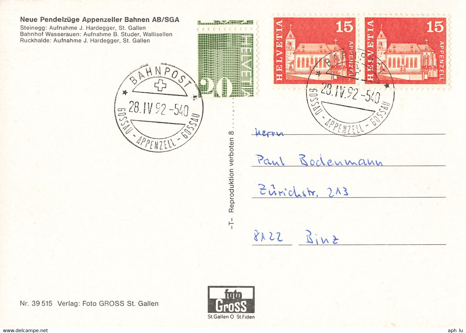 86O/16: * BAHNPOST * / GOSSAU - APPENZELL - GOSSAU (BP1126) - Railway