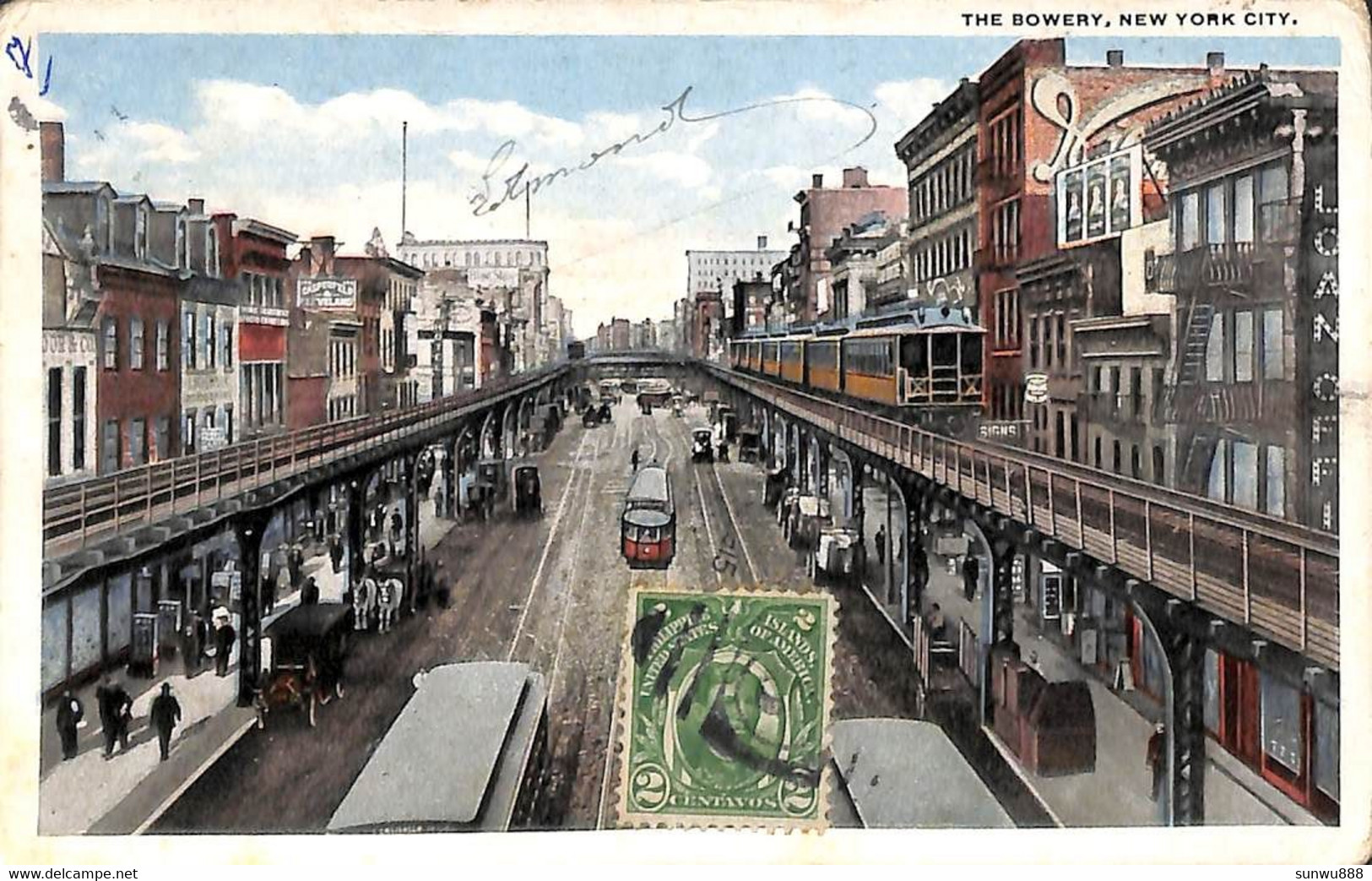 The Bowery, New York City (animation Colors Tram Tramway Finkelstein 1918 - Trasporti