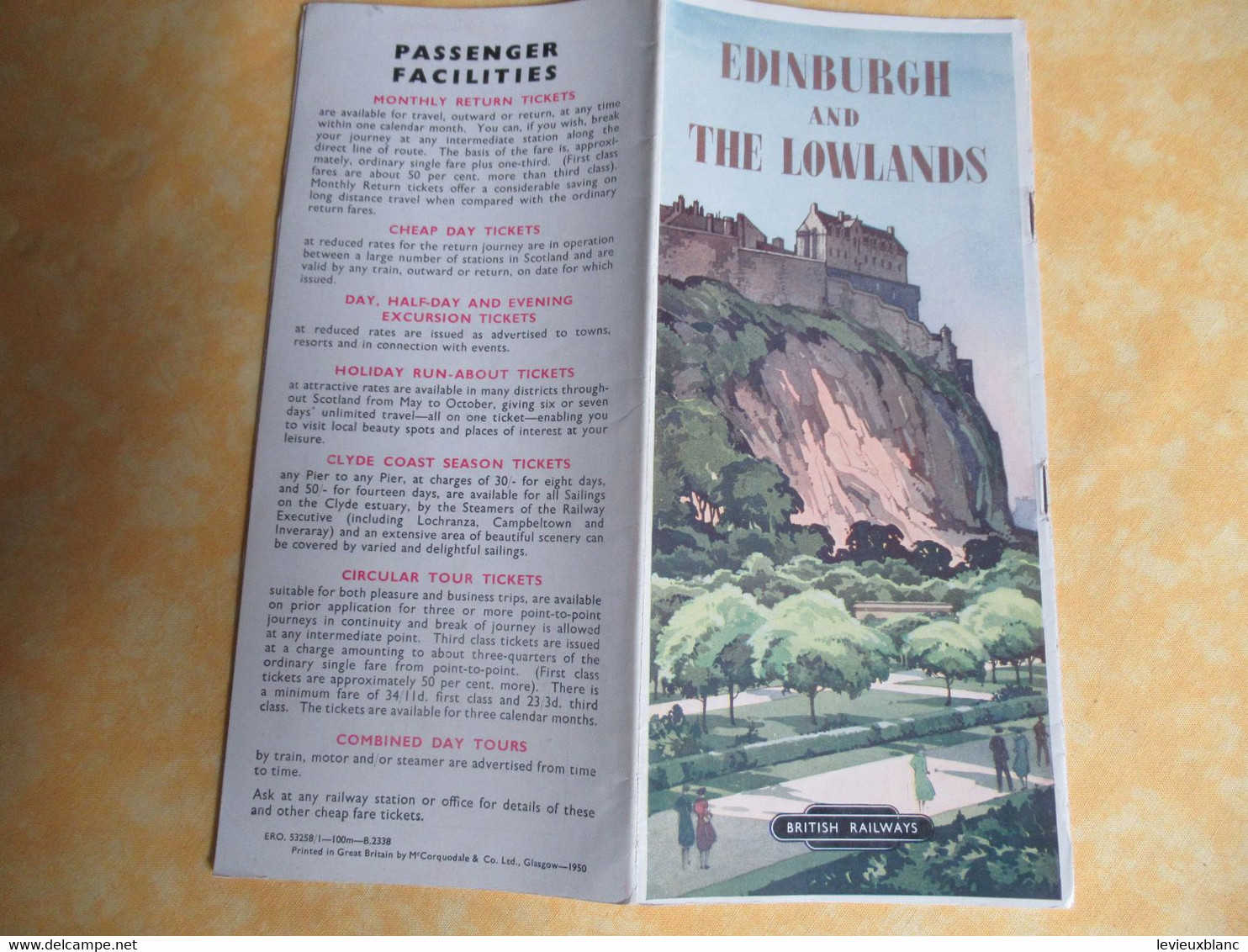 " EDINBURGH And THE LOWLANDS "/ British Railways/ Mc Corquodale & Co/ Glasgow/1950           PGC501 - Reiseprospekte