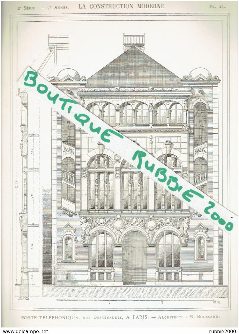 2 PLANS DESSINS 1899 PARIS 17° POSTE TELEPHONIQUE TELEPHONE WAGRAM RUE DESRENAUDES OU DES RENAUDES ARCHITECTE BOUSSARD - Paris