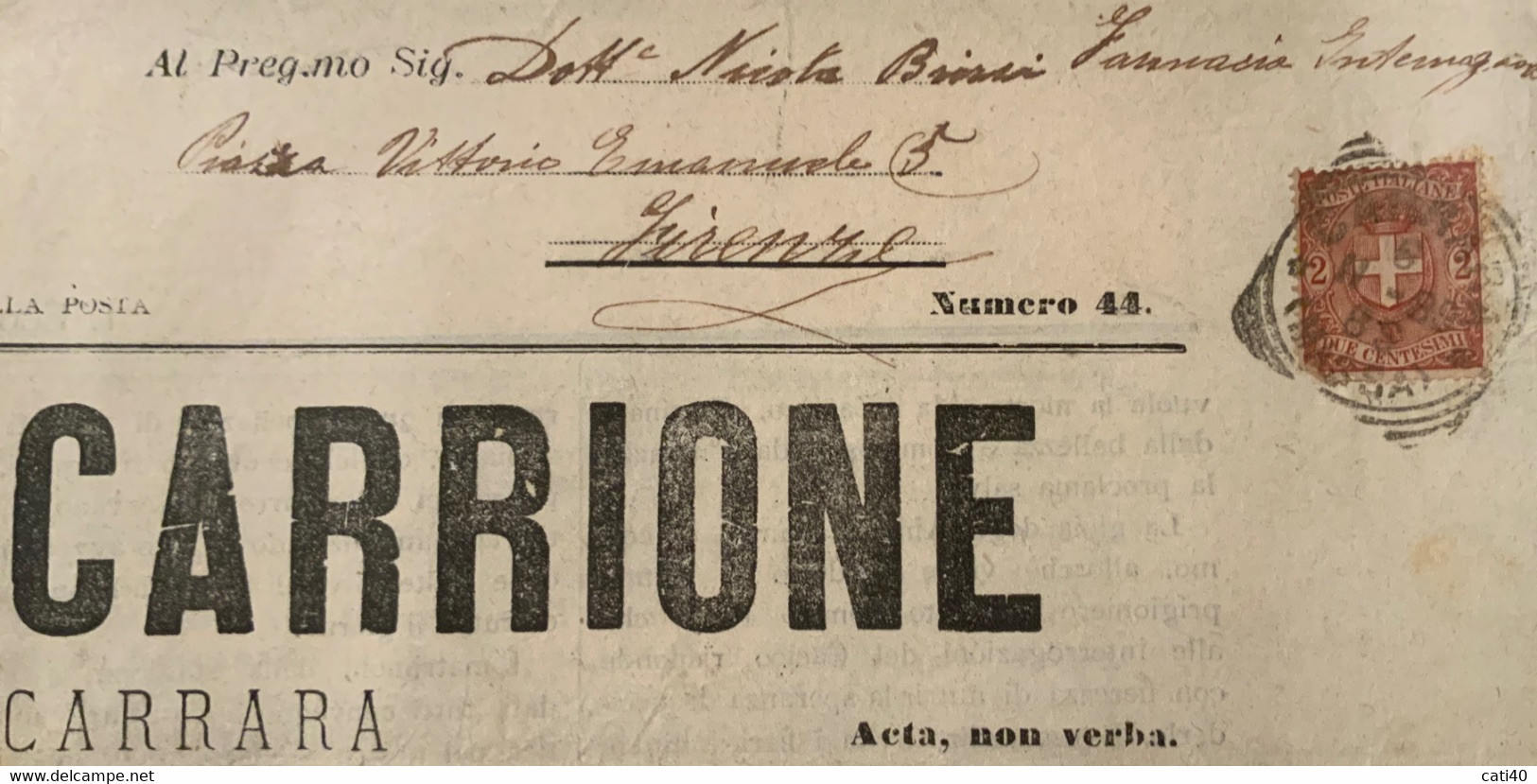 L'ECO DEL CARRIONE - GIORNALE DI CARRARA -N.44 DEL 4/11/1899 - CRONACA LOCALE E PUBBLICITA' D'EPOCA - PER POSTA -  RR - First Editions