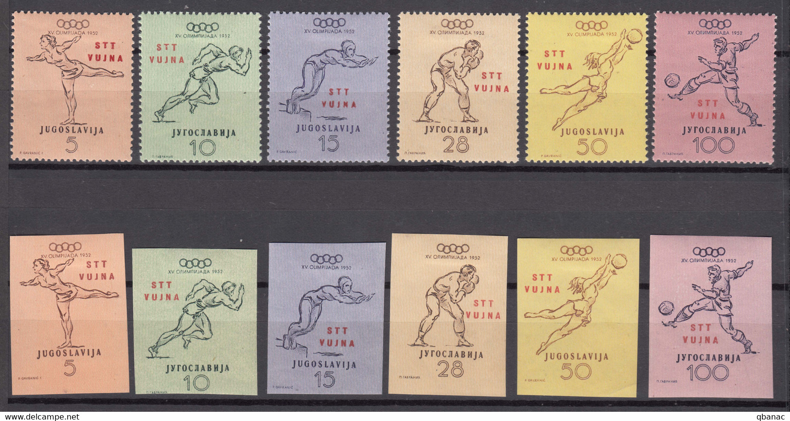 Italy Yugoslavia Trieste Zone B, Olympic Games 1952 Mi#70-75, Sassone#56-61 Perforated And Imperforated, Mint Hinged - Ongebruikt