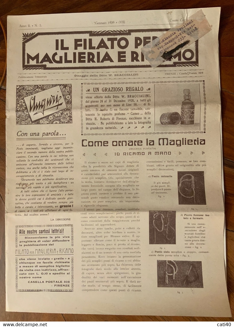 IL FILATO PER MAGLIERIA E RICAMO - N. 2 GENNAIO 1929-VII - COMPLETA DI INSERTO REGALO "CUSCINO IN STILE ROBBIANO" - First Editions