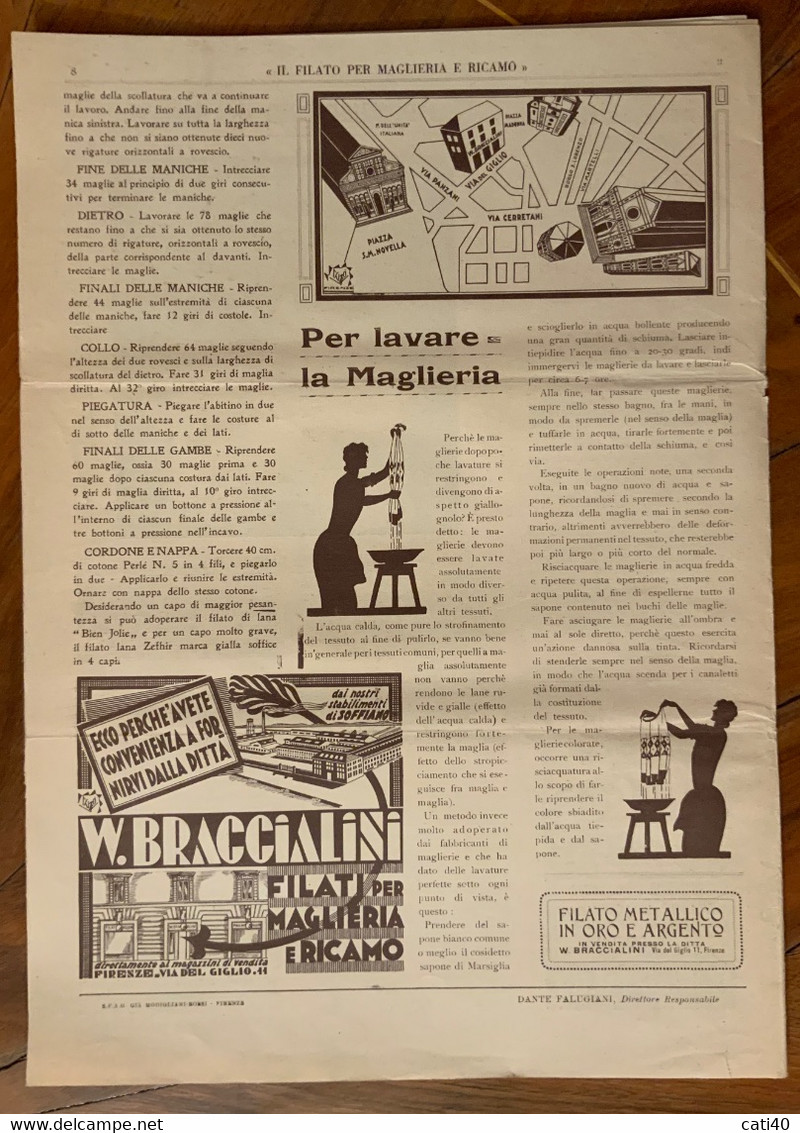 IL FILATO PER MAGLIERIA E RICAMO - N. 2 GENNAIO 1929-VII - COMPLETA DI INSERTO REGALO "CUSCINO IN STILE ROBBIANO" - Prime Edizioni