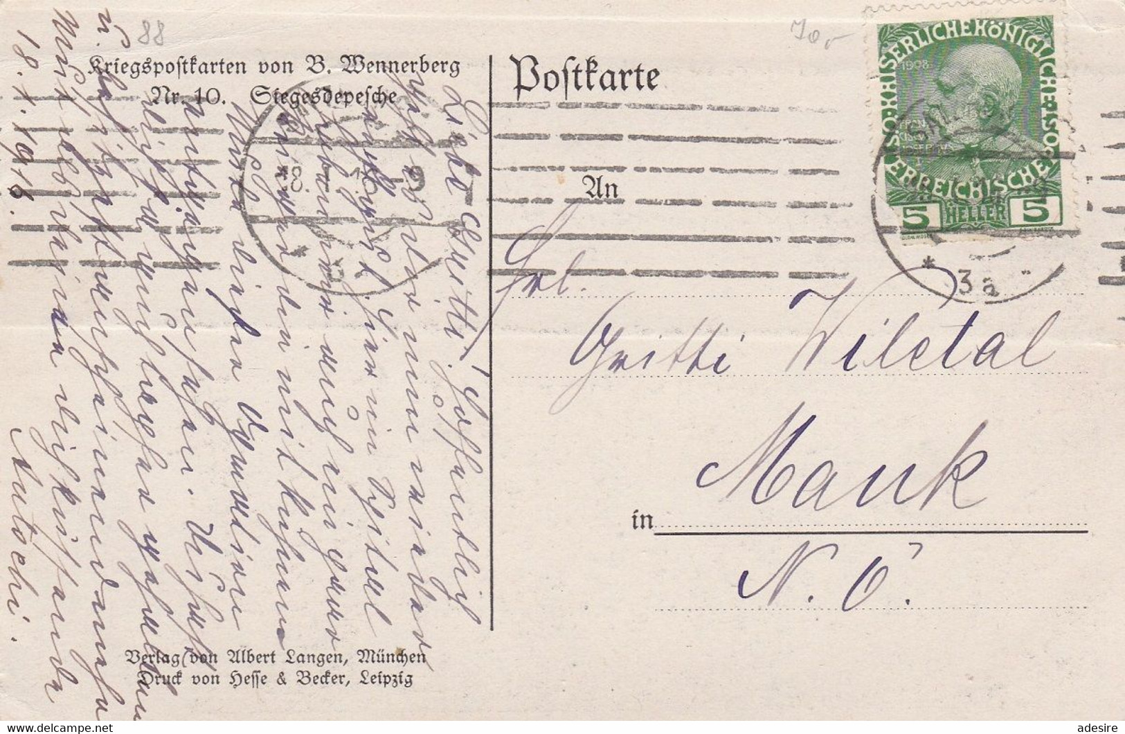 KÜNSTLERKARTE B.Wennerberg Nr. 10 Siegesdepesche, Karte Gel.1916 ... - Wennerberg, B.