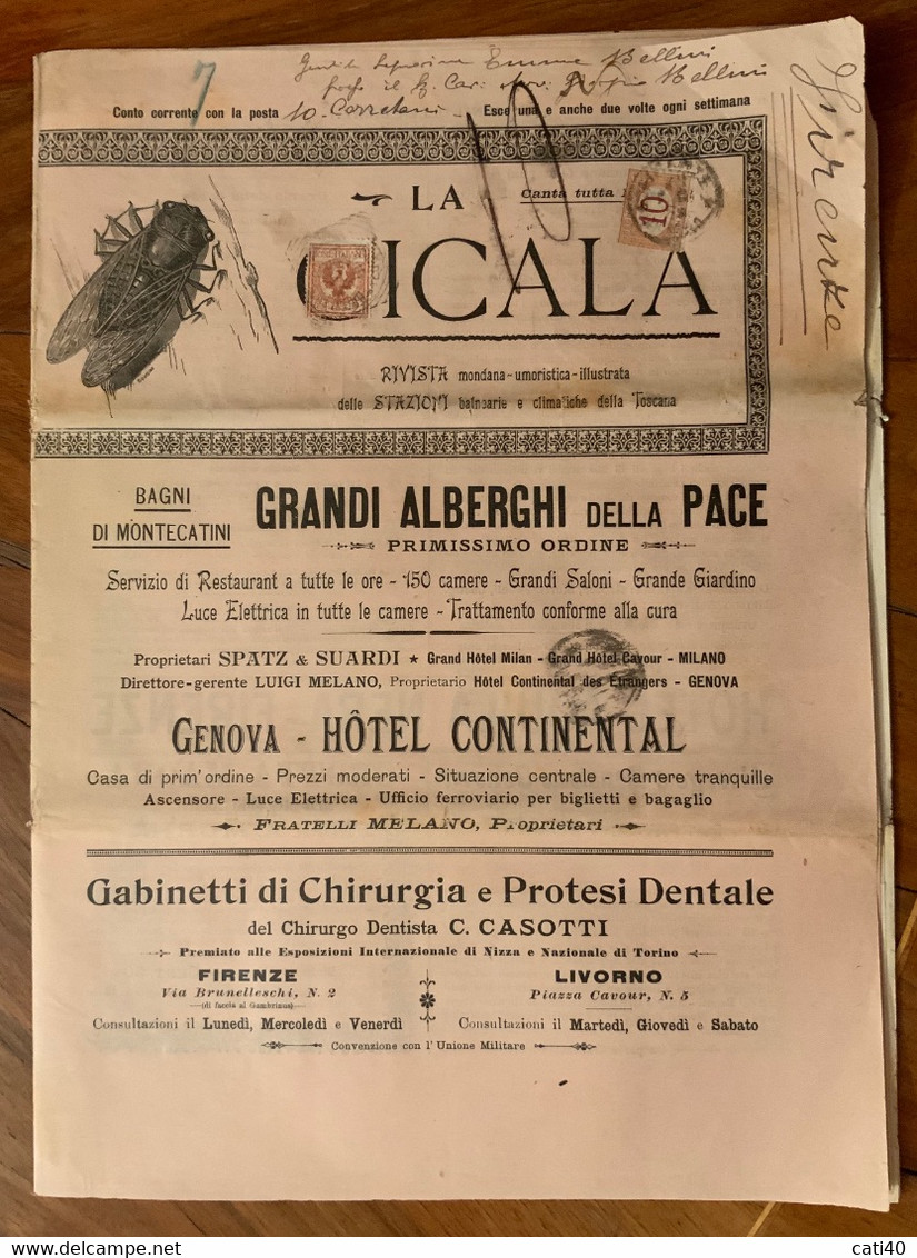 LA CICALA - RIVISTA MONDANA UMORISTICA ILLUSTRATA - 28 LUGLIO 1901 - PER POSTA E TASSATA - MOLTA PUBBLICITA' D'EPOCA - - First Editions