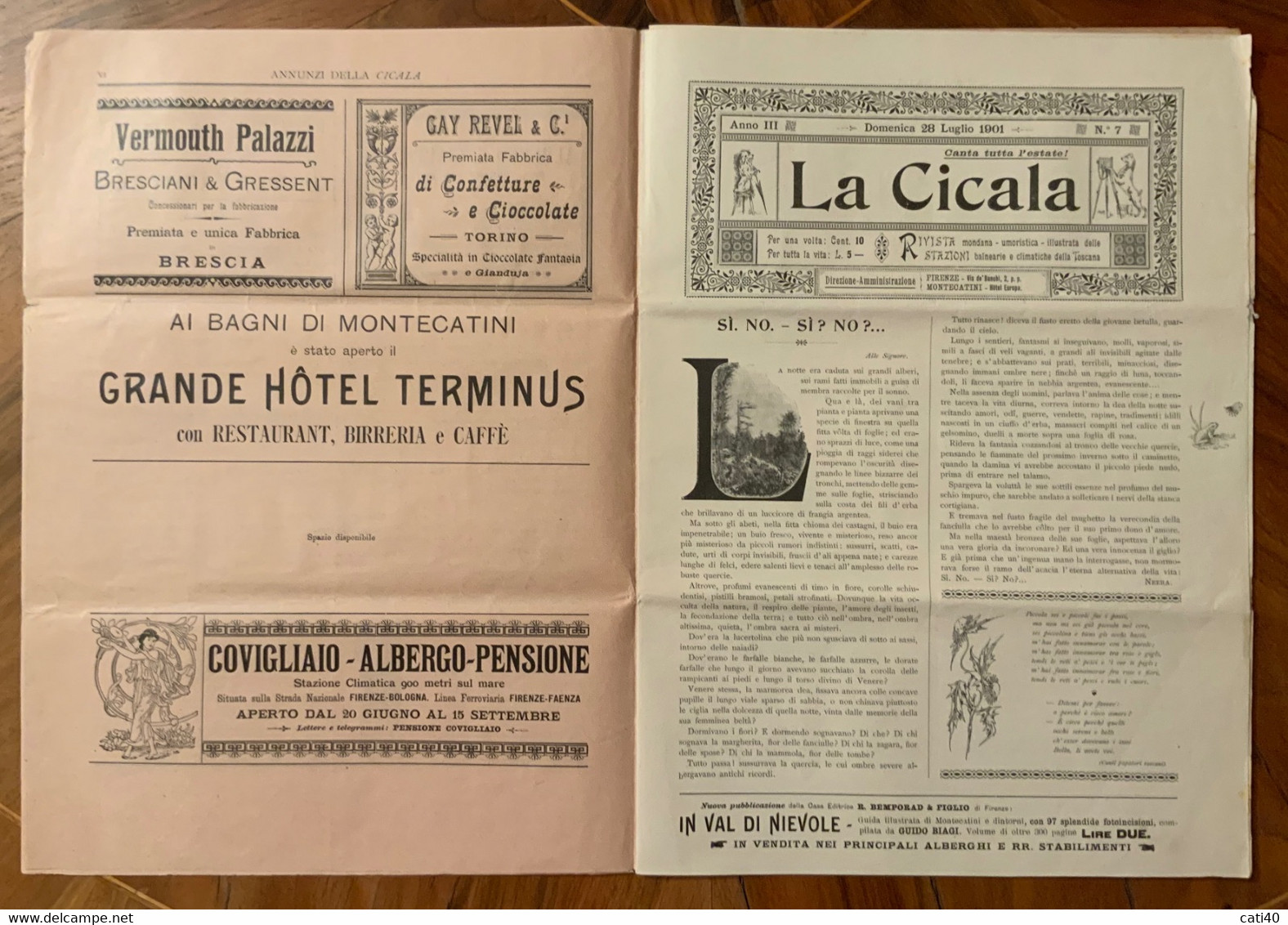 LA CICALA - RIVISTA MONDANA UMORISTICA ILLUSTRATA - 28 LUGLIO 1901 - PER POSTA E TASSATA - MOLTA PUBBLICITA' D'EPOCA - - First Editions