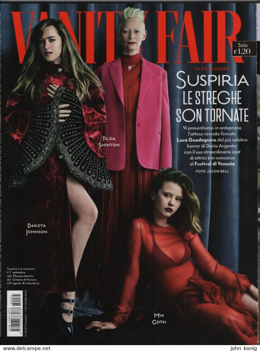 Vanity Fair (Italia) Agosto 2018 (Tilda Swinton, Dakota Johnson, Mia Goth, Guadagnino, Suspiria) - Fashion