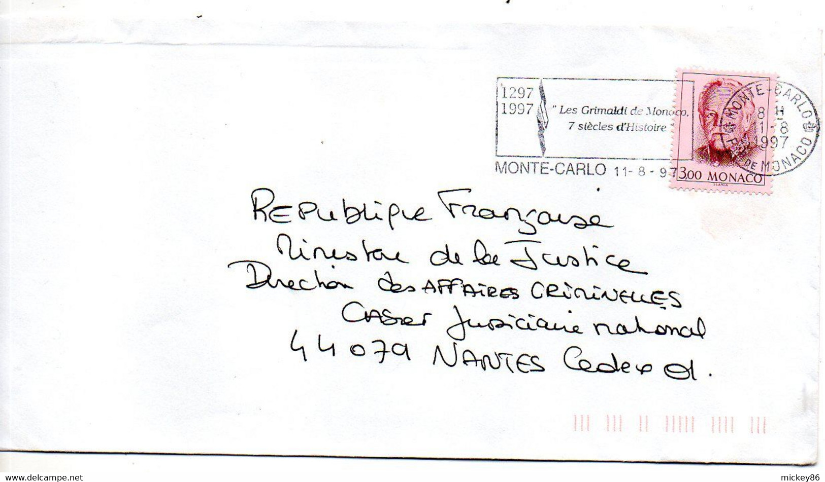 MONACO--1997--lettre De Monte-Carlo Pour NANTES-44 --cachet "7 Siècles D'histoire Les Grimaldi De Monaco" - Storia Postale