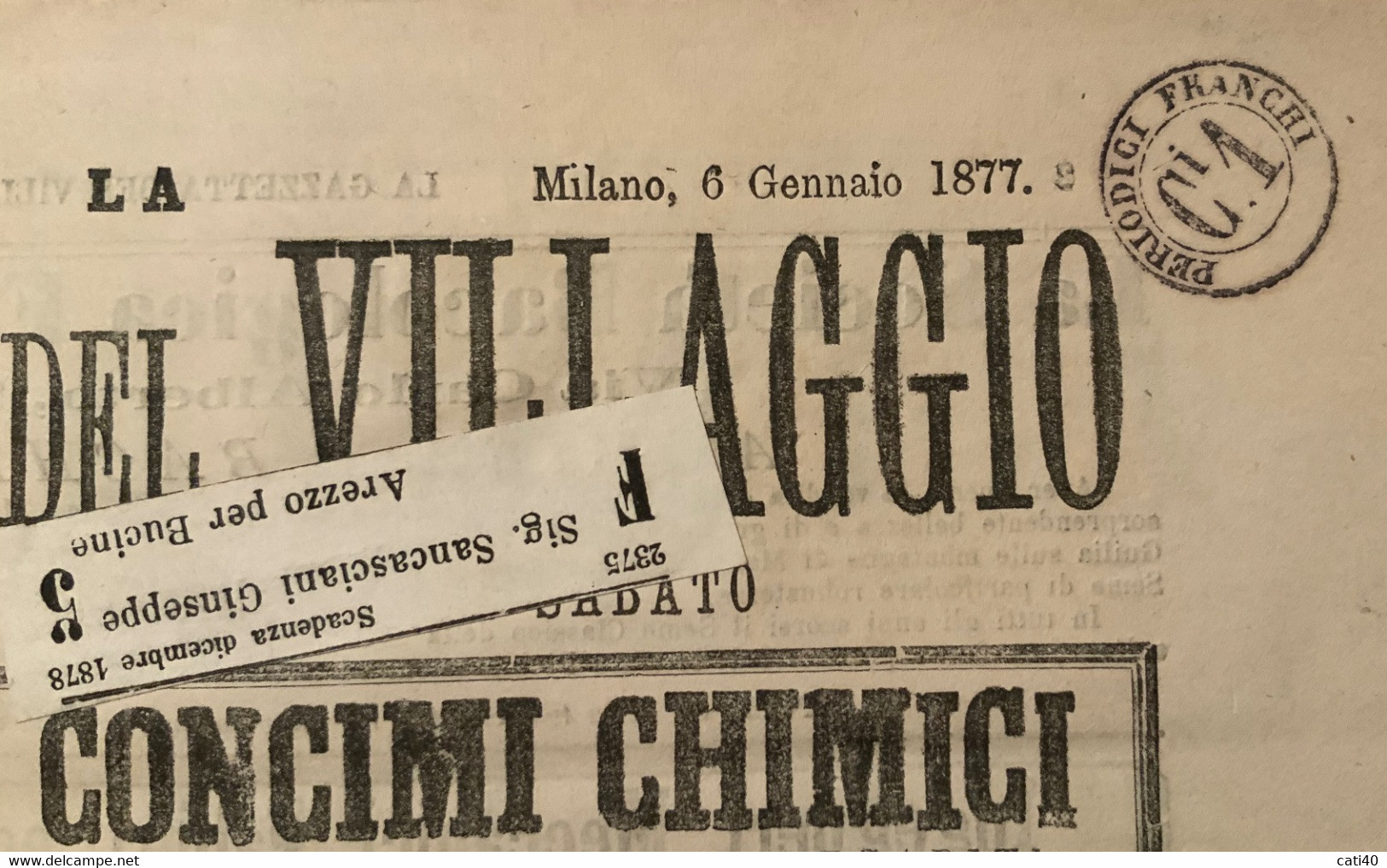 GAZZETTA DEL VILLAGGIO - N.83 6 /1/1877 - PERIODICI FRANCHI C.1 + AREZZO + BUCINE - COMPLETO CON PUBBLICITA' EPOCA - First Editions