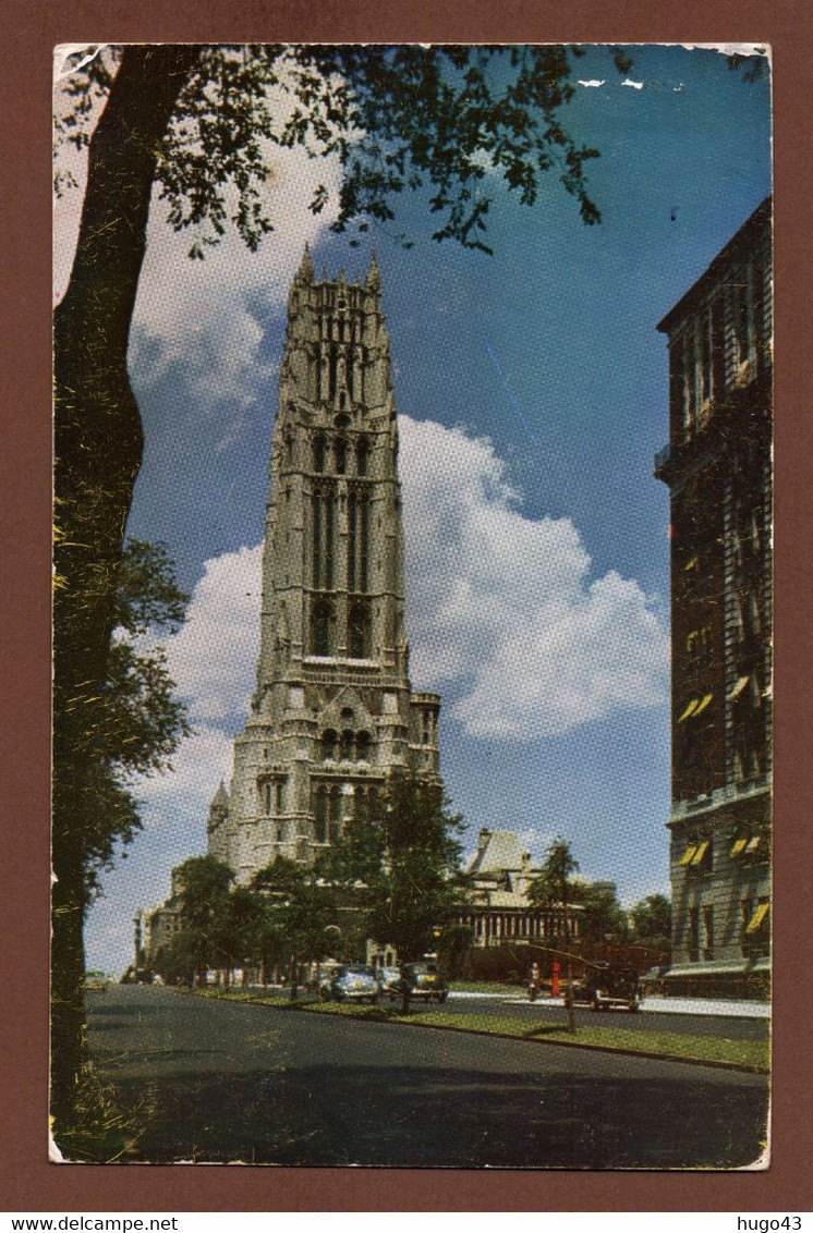 (RECTO / VERSO) NEW YORK IN 1952 - RIVERSIDE CHURCH - BEAU TIMBRE ET CACHET- CPA - Églises