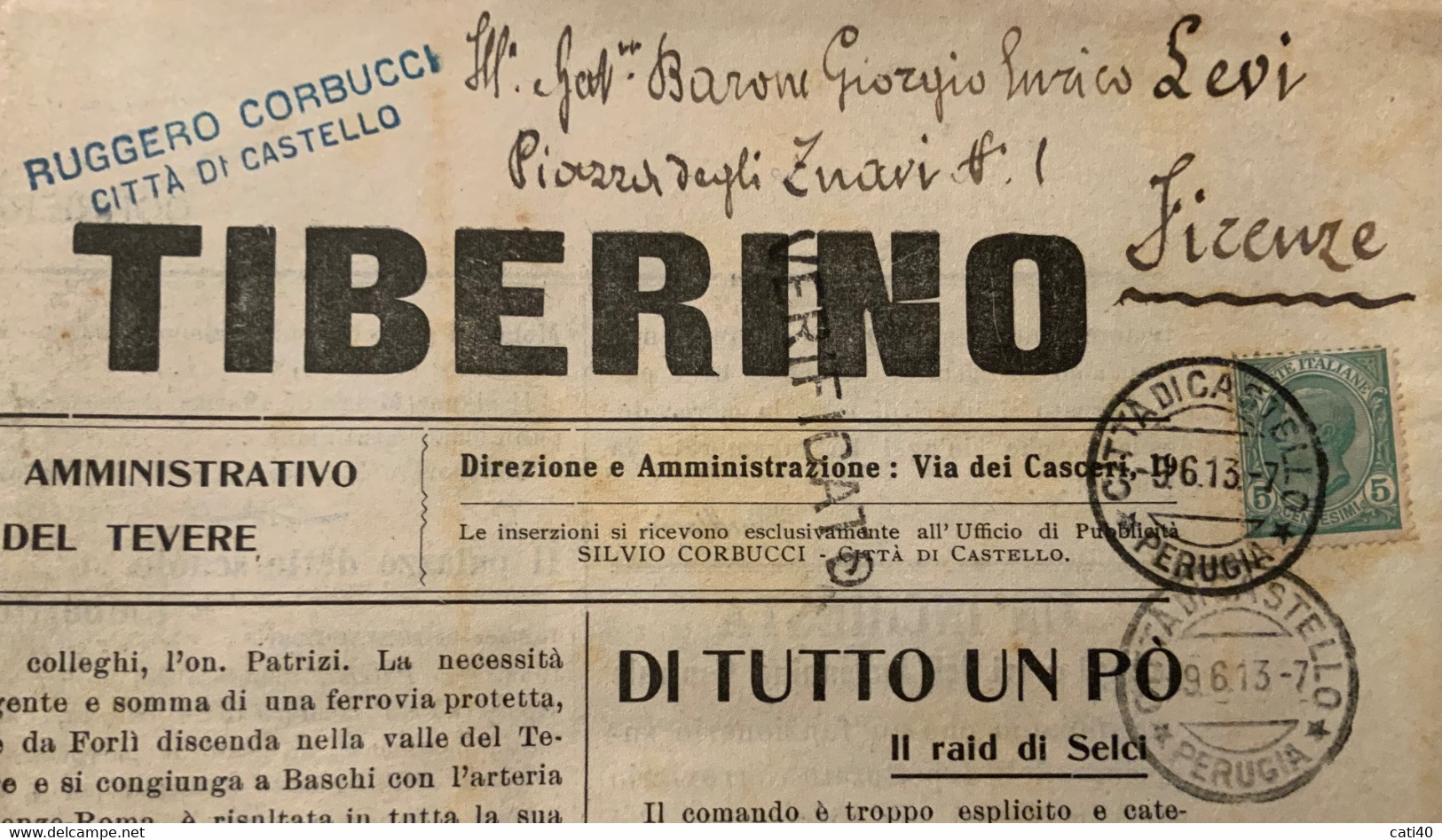 CITTA DI CASTELLO - CORRIERE TIBERINO - 8/6/1913 - BICICLETTE BIANCHI PIRELLI ...ALTRE PUBBLICITA' - CRONACHE LOCALI - Prime Edizioni