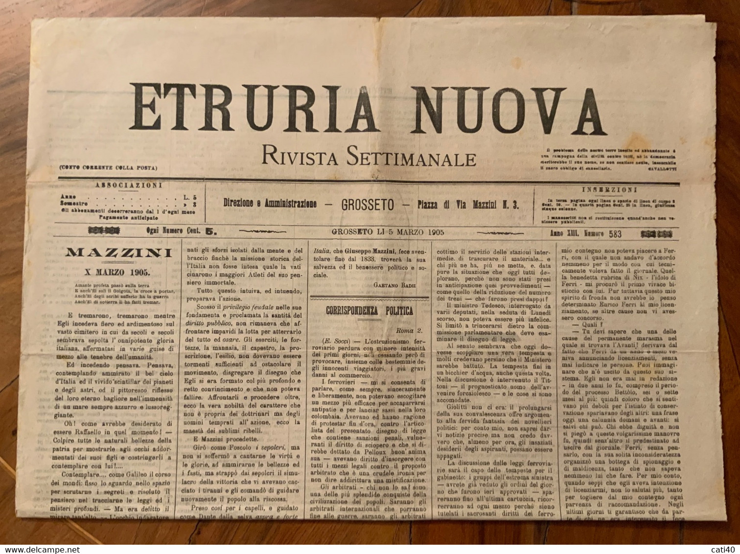 GROSSETO - ETRURIA NUOVA RIVISTA SETTIMANALE - MAZZINI X MARZO 1905 Ed Altro - PUBBLICITA' D'EPOCA - Premières éditions