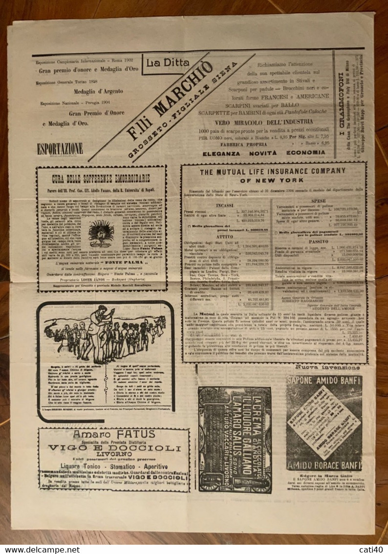 GROSSETO - ETRURIA NUOVA RIVISTA SETTIMANALE - MAZZINI X MARZO 1905 Ed Altro - PUBBLICITA' D'EPOCA - Premières éditions