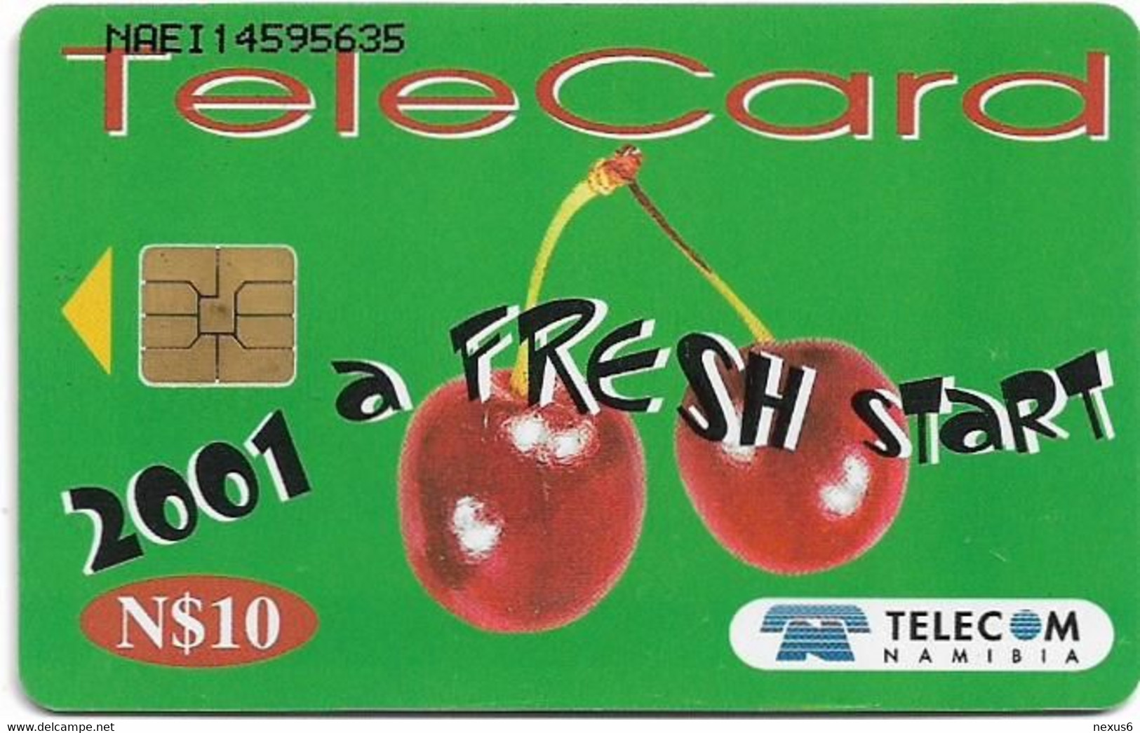 Namibia - Telecom Namibia - A Fresh Start - Telephone Line And Cherries, Solaic, 2001, 10$, Used - Namibië