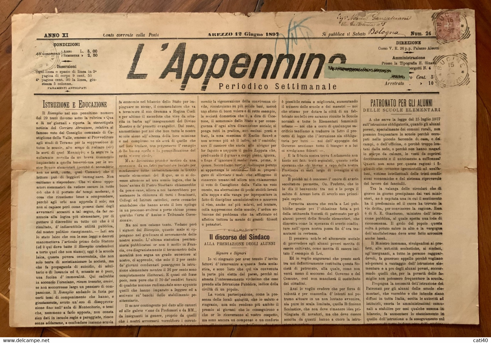 BUCINE *(AREZZO)* 15/6/97 Annullo T.R. Su L'APPENNINO PERIODICO SETTIMANALE DI CRONACHE ARETINE - First Editions