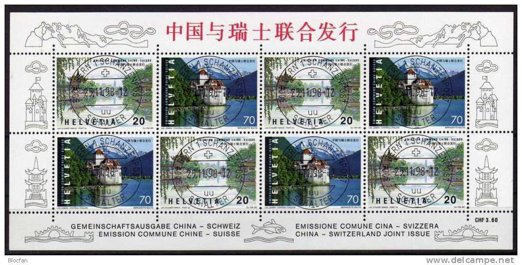 Set 1998 China-Schweiz 1667/8,ZD+Kleinbogen O 10€ Brücke Yangzhou Schloß Chillon See Genf Ss Bridge Sheetlet Bf Helvetia - Used Stamps