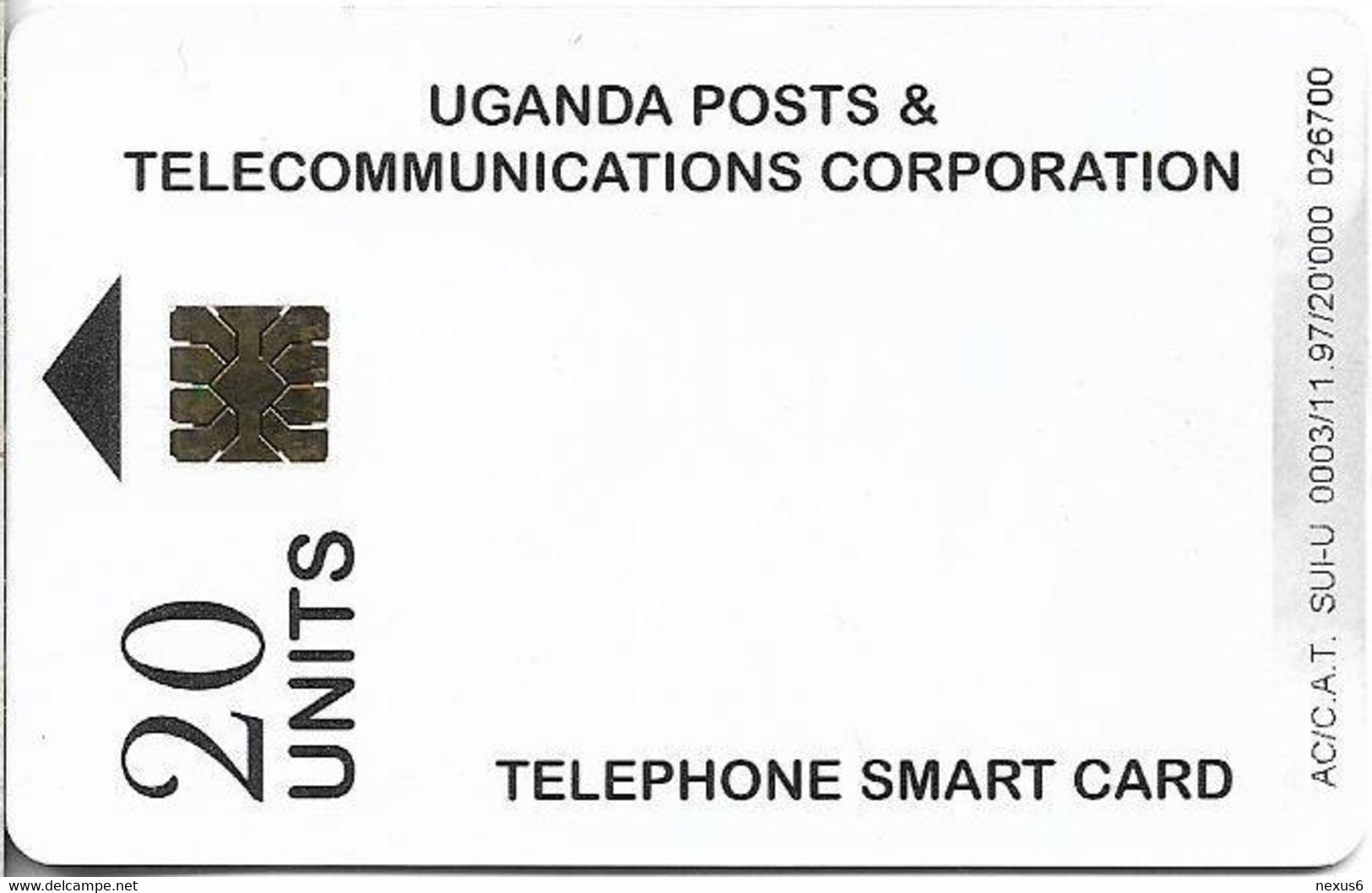 Uganda - UPTC - White Smart Card 20U, 11.1997, 20.000ex, Mint - Uganda