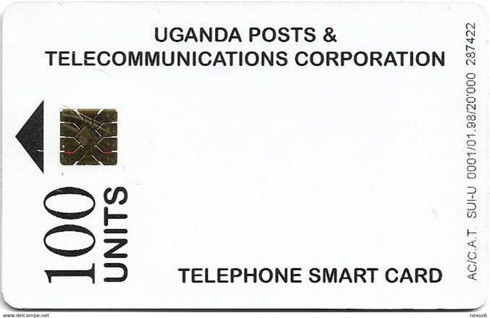 Uganda - UPTC - White Smart Card 100U, 01.1998, 20.000ex, Used - Uganda
