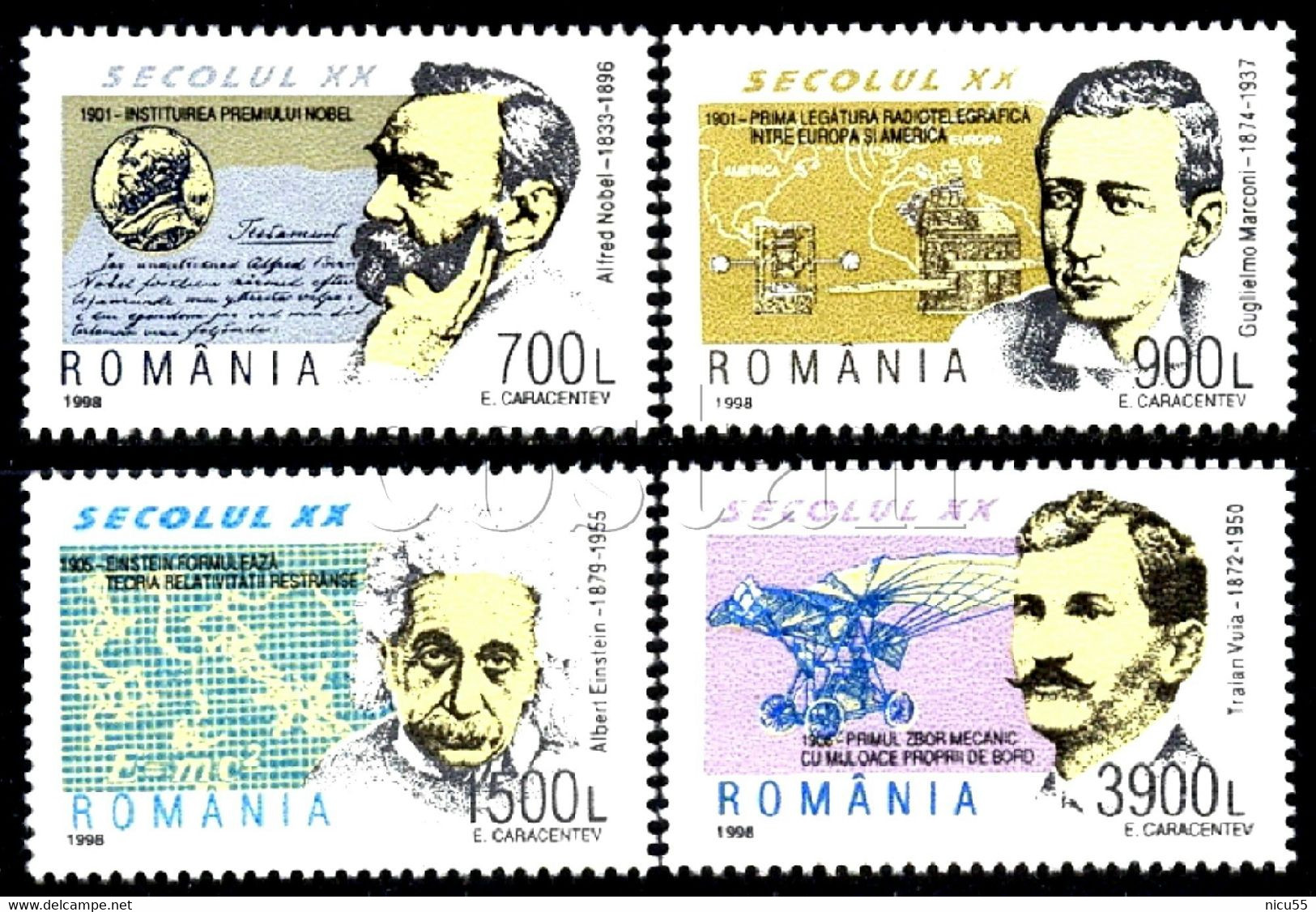 1998 Alfred Nobel,Marconi/Radio/telegraph,Albert Einstein/relativity,Traian Vuia/Aviation Pioneer,Romania,5299/Y4434,MNH - Albert Einstein