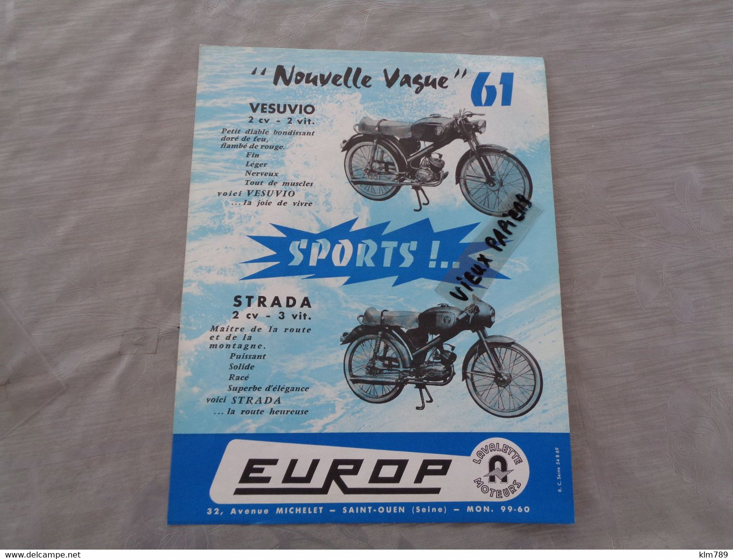 Publicité " Europ " Lavalette  - Motos - Scooteurs - Cyclos - Vélomoteurs - Locomotion - Dépliant - Affichette - Réf.84. - Motos