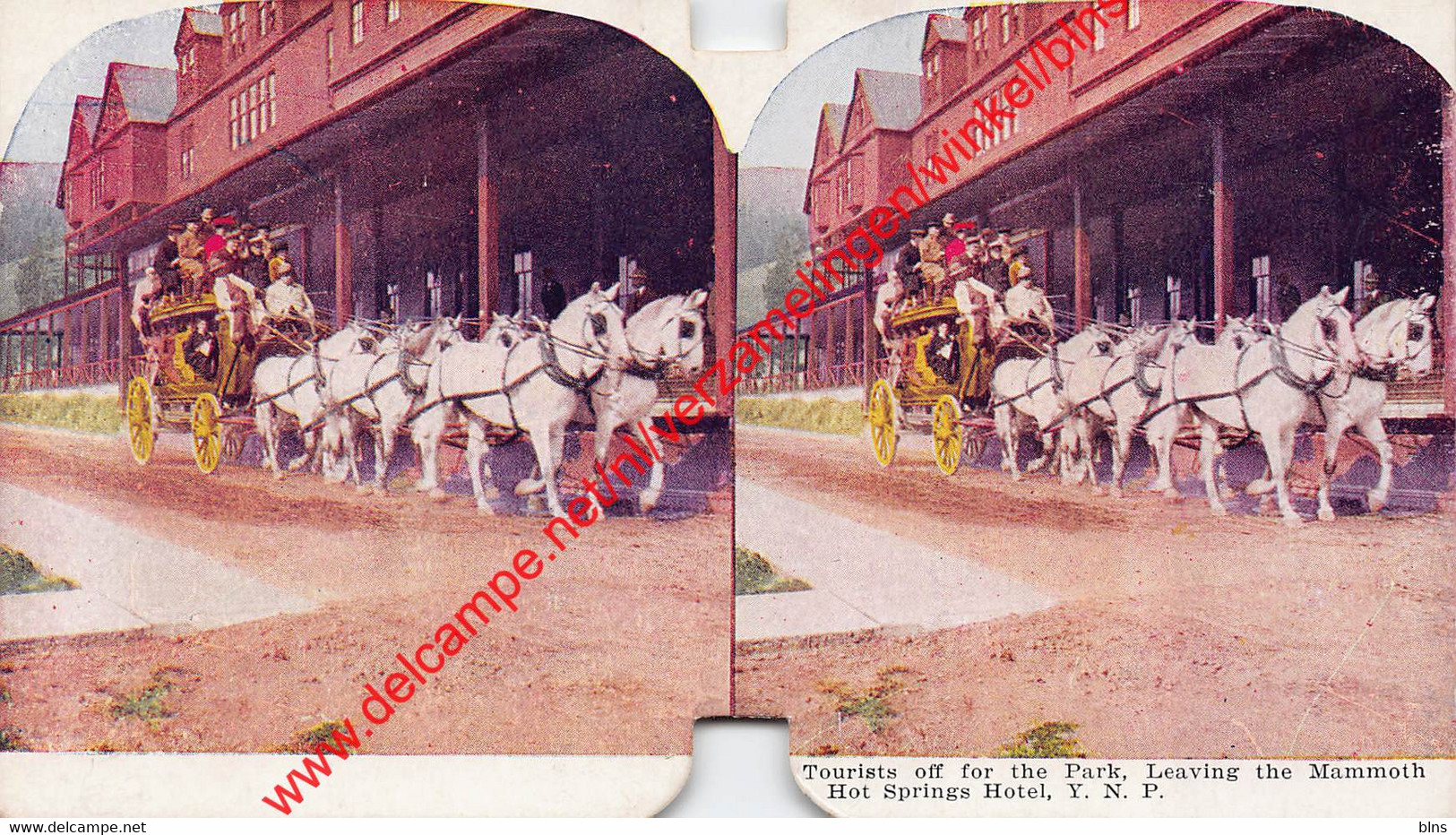 Stereo View - Tourists Off For The Park Leaving The Mammoth Hot Springs Hotel Y. N. P. - United States USA - Yellowstone