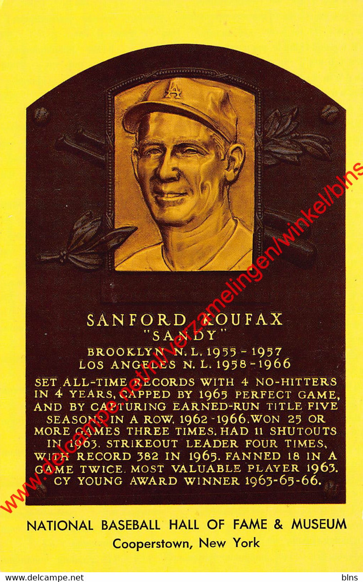 Sanford Sandy Koufax - National Baseball Hall Of Fame And Museum - Honkbal