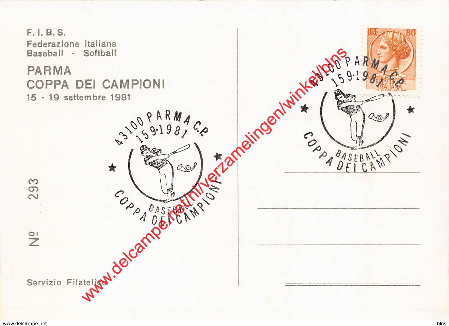 Parma Coppa Dei Campioni 1981 - Federazione Italiana Baseball - Baseball - Honkbal